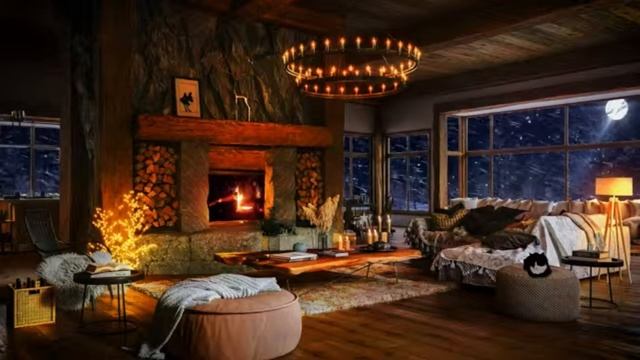 ДОБРОЙ НОЧИЮ КАМИН .ТРЕСК ОГНЯ. ВЬЮГА ЗА ОКНОМ смотреть онлайн