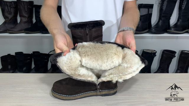 Унты России - сапоги женские натуральные коричневые с замком, войлочная подошва, код 40040 смотреть онлайн