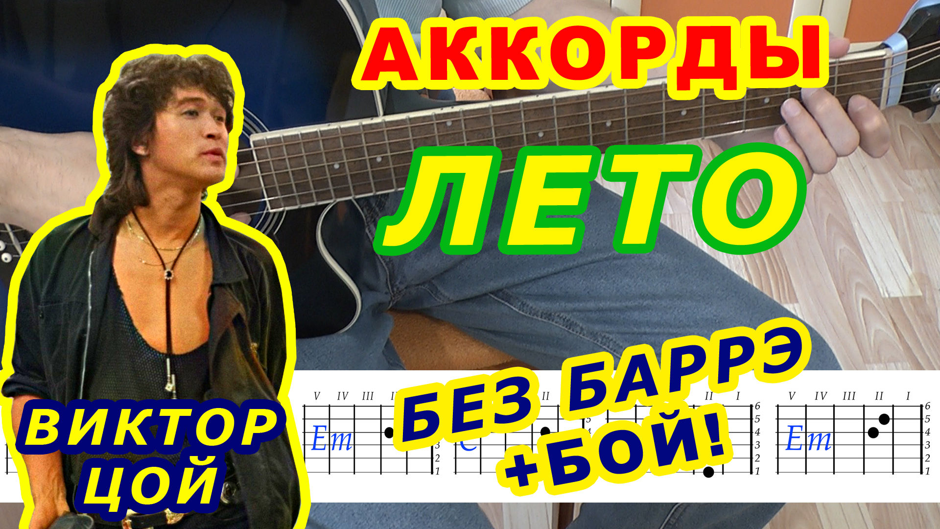 ЛЕТО Аккорды ? ВИКТОР ЦОЙ Группа КИНО ♪ Разбор песни на гитаре ♫ Гитарный Бой ДЛЯ НАЧИНАЮЩИХ