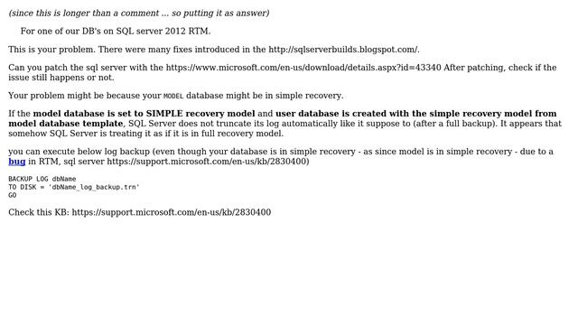 Databases: Transaction log is full due to 'CHECKPOINT' for DB in simple recovery model смотреть онлайн