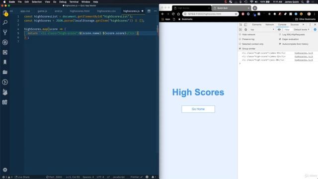 Load and Display High Scores from Local Storage P,10 |Build a Quiz App with HTML, CSS, & JavaScript смотреть онлайн