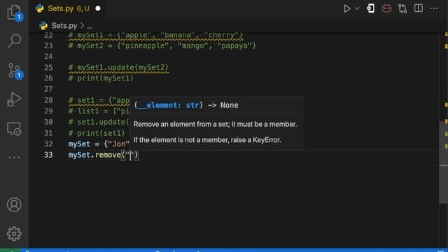 Set part 2(Add Items To Set, Loop in set , Update Items In Set and Remove Items from the Set ) смотреть онлайн