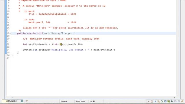 JAVA MATH POW EXAMPLE DEMO смотреть онлайн
