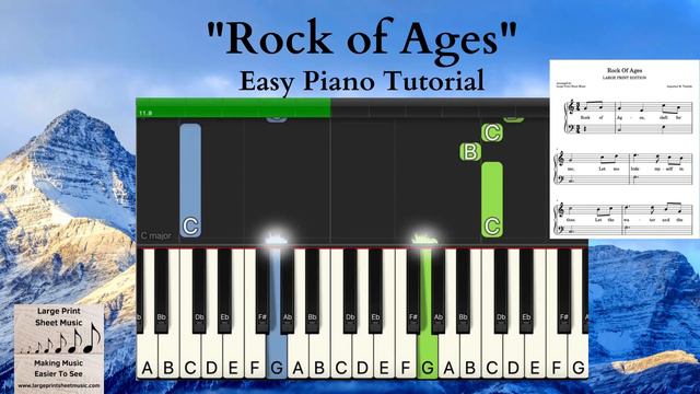 Rock of Ages EASY Piano Tutorial | LARGE PRINT Sheet Music Link In Description | Hymns of Praise смотреть онлайн