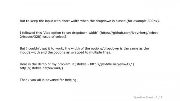 CSS : select2 - Setting different width to input and dropdown