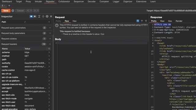 Lab: HTTP/2 request splitting via CRLF injection смотреть онлайн