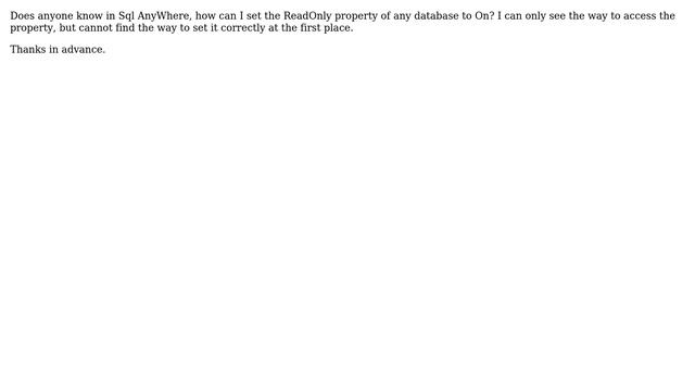DevOps & SysAdmins: SQL AnyWhere, how do I set the database ReadOnly property to On? смотреть онлайн