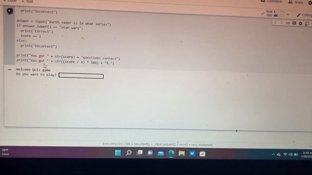 Quiz code collab easy Python. смотреть онлайн