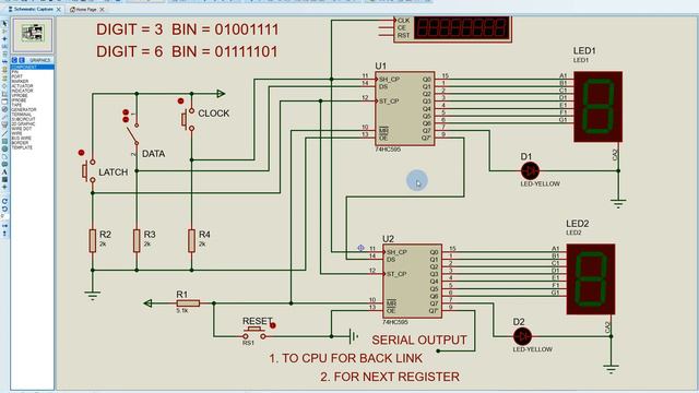 LESSON for shift register 74HC595 Proteus simulation смотреть онлайн