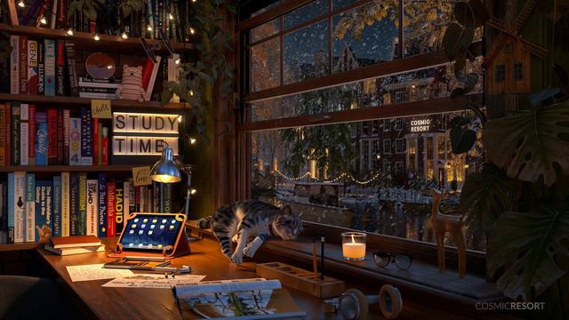 Amsterdam Study Room Ambience Relaxing Snow Sounds & Immersive Canal View