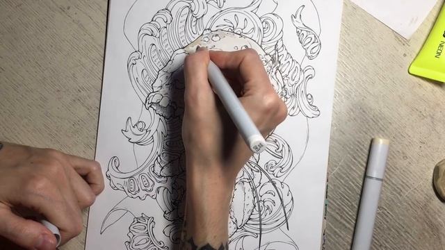 DRAWING SCULL SPEEDPAINT рисую череп маркерами от скетча до готовой иллюстрации смотреть онлайн