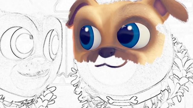 Раскрашиваем Ролли из мультика Дружные Мопсы Дисней Волшебная Раскраска для детей смотреть онлайн