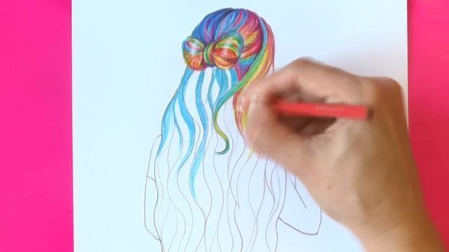 Как нарисовать РАЗНОЦВЕТНЫЕ ВОЛОСЫ \ Рисуем прическу \ How to draw hair | Art School смотреть онлайн