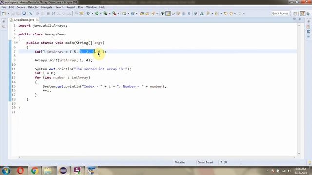 How to sort the intArray? | sort(int[] a, int fromIndex, int toIndex) method of Java.util.Arrays смотреть онлайн