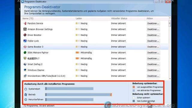Advanced SystemCare Ultimate 7 - Programm-Deaktivator - Rufen Sie Systemressourcen- смотреть онлайн