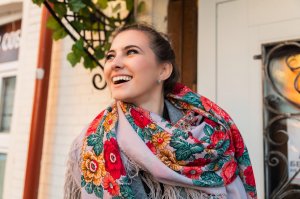 Платок шерстяной с шерстяной бахромой "Молитва", вид 1