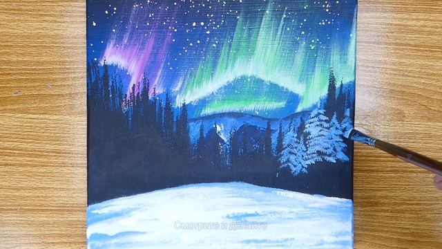 Руководство для начинающих по рисованию северного сияния на даче акриловыми красками смотреть онлайн