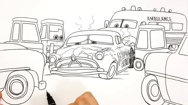 Draw CARS 3 Doc Hudson Crash Scene with the Rescue Team | Drawing and Coloring for Kids | Tim Tim T смотреть онлайн