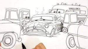 Draw CARS 3 Doc Hudson Crash Scene with the Rescue Team | Drawing and Coloring for Kids | Tim Tim T