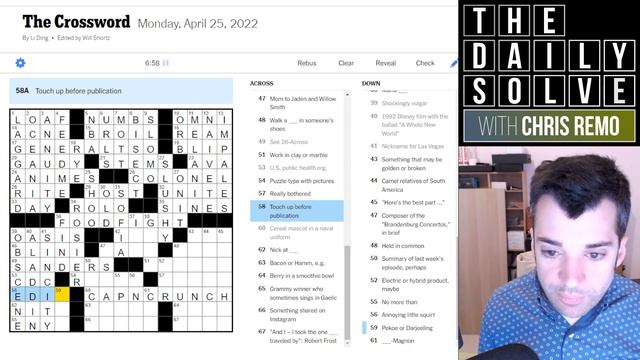 Crossword Offers Food For Thought - 25 April 2022 New York Times Crossword смотреть онлайн