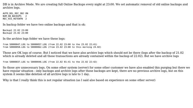 DB2 PURGE (old Online Backups and Archive logs) - some of the archive logs are not removed смотреть онлайн