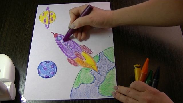 Рисуем космос восковыми мелками и акварелью смотреть онлайн