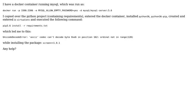 pip3 install errors out while installing screen on a docker container смотреть онлайн