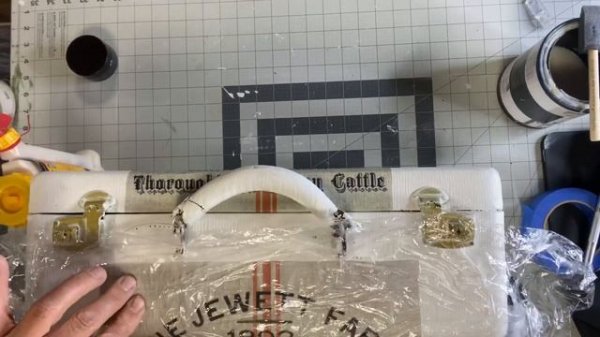 Decoupage Farmhouse Tissue Paper  on a Vintage Suitcase