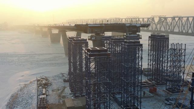 2022 год. Декабрьский этап строительства 4-го моста. Новосибирск 4К смотреть онлайн