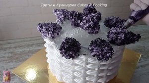 Украшение торта КОРЗИНА с сиренью и нарциссами! Украшение белково-заварным кремом!