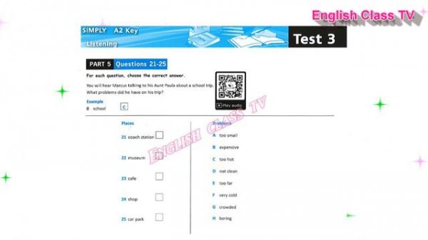KET | Listening TEST 3 | Part 5 | SiMPLY A2 Key for Schools 2020 | Luyện Thi Cambridge