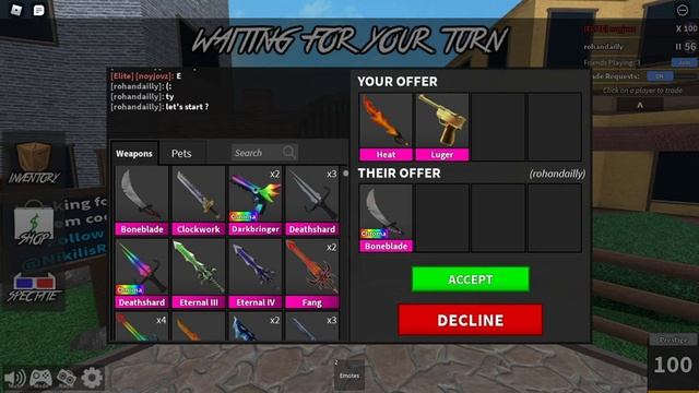 TRADING LUGER AND HEAT FOR CHROMA BONEBLADE!!! (Murder Mystery 2) смотреть онлайн