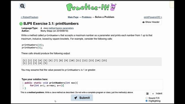 Java Practice It || 3.1 printNumbers || method basics смотреть онлайн