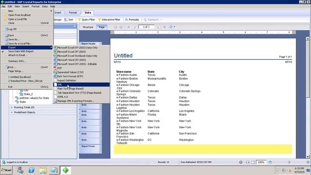 SAP Crystal Reports - Data Export to XML смотреть онлайн