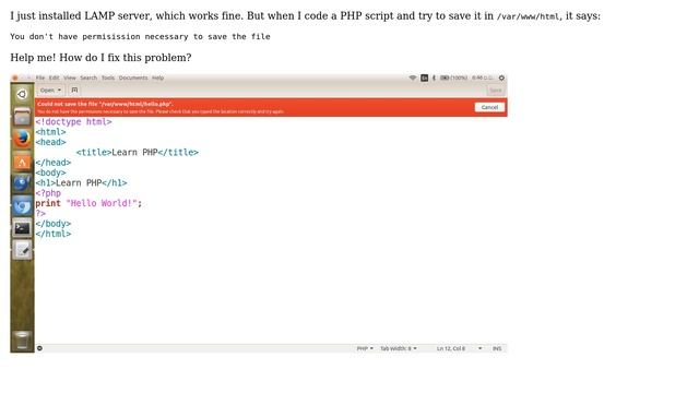 Ubuntu: You don't have permisission necessary to save the file,PHP Apache смотреть онлайн