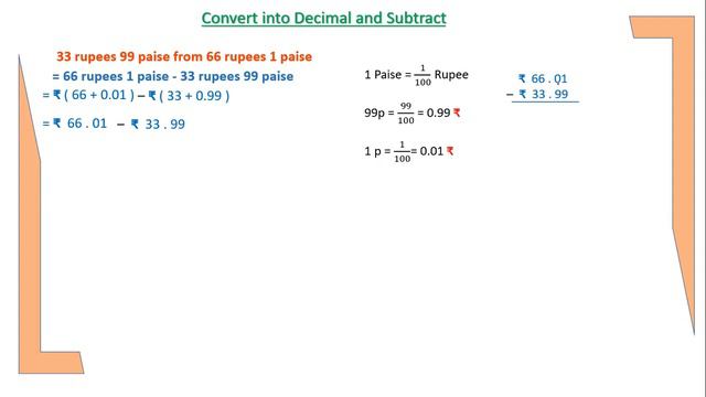 Subtraction Of Units Of Measurements In Decimals