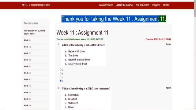 Programming in Java Week 11|| Quiz assignment 11 nptel || NPTEL JAVA Solution || July 2021 смотреть онлайн