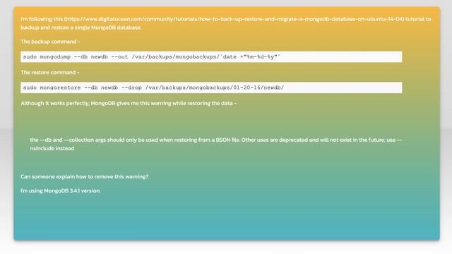 MongoDB restore warning смотреть онлайн