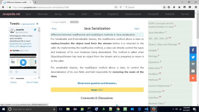 Difference between readResolve and readObject methods in Java serialization.
| javapedia.net смотреть онлайн
