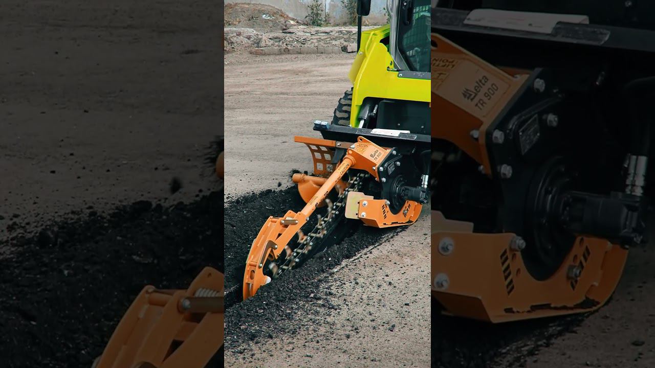 Траншеекопатель Delta. Работа на асфальтобетоне #спецтехника #минипогрузчик #траншеекопатель смотреть онлайн