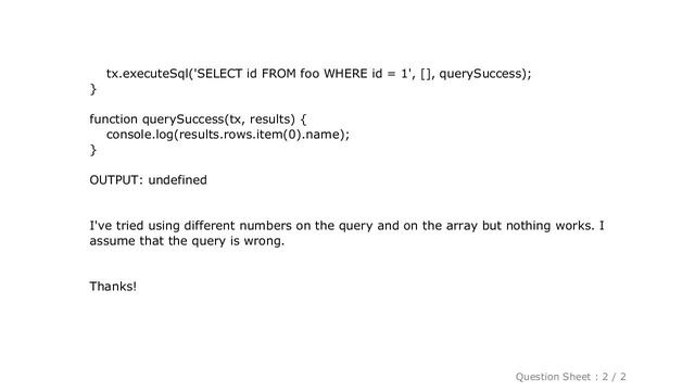 HTML : How to SELECT just one Item in SQLite? (localStorage) смотреть онлайн