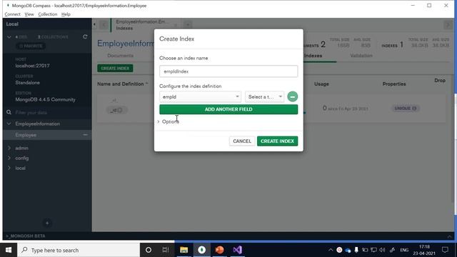 How to create an index on existing field from Compass GUI || mongoDB compass GUI смотреть онлайн