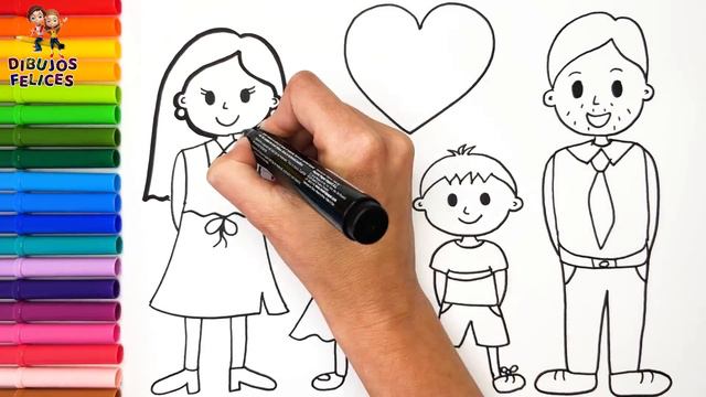 Dibuja y Colorea Una Familia 👩👨👧👦❤️ Padres E Hijos 👨👩👧👧🌈 Dibujos Para Niños смотреть онлайн