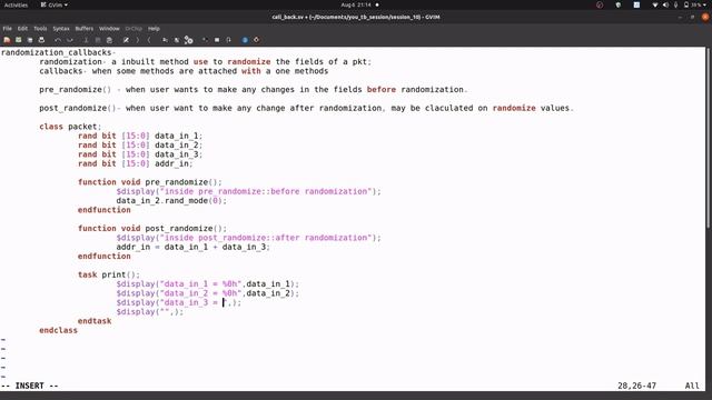 System Verilog session 10 ( randomization callbacks - pre_randomize, post_randomize) смотреть онлайн