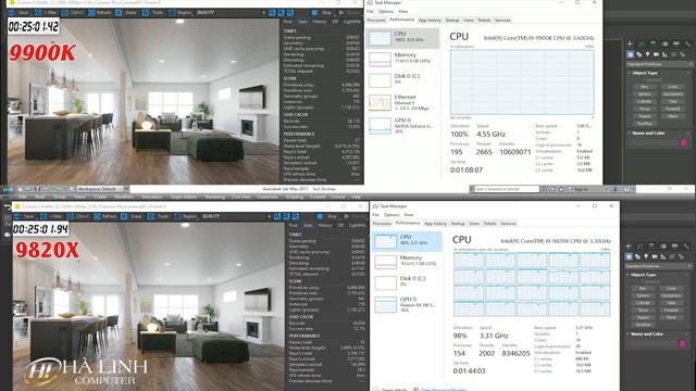 So sánh hiệu năng Render CPU Intel i9 9900K vs i9 9820X смотреть онлайн