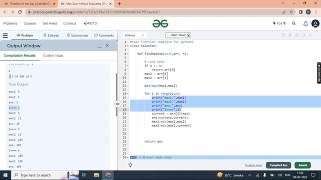 Max Sum without Adjacents - 04-Feb-2023 - GFG || POTD || Python || geeksforgeek || Rohan Shah смотреть онлайн