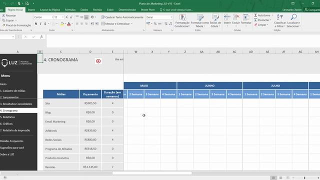 Planilha De Plano De Marketing - Visão Geral