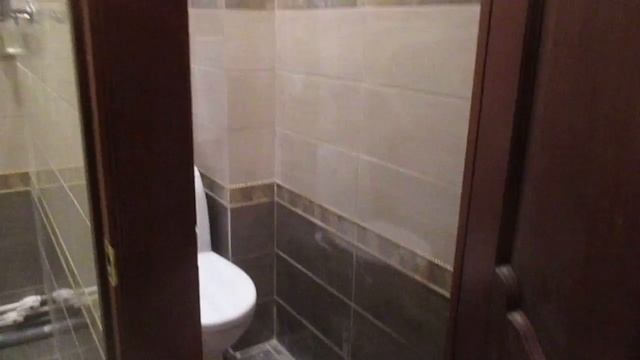 Ванная и туалет со стильной плиткой (панно) и угловое душевое ограждение смотреть онлайн