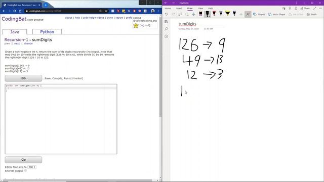 Recursion - 1 (sumDigits) Java Solution || Codingbat.com смотреть онлайн