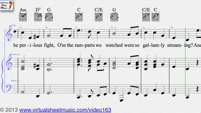 The Star Spangled Banner - USA Anthem sheet music for violin and piano - Video Score смотреть онлайн